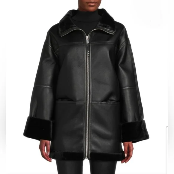 Rebecca Minkoff Vegan Shearling Car Coat Small - Picture 1 of 16